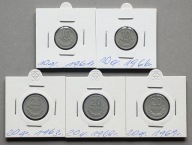 PRL 10 GROSZY 1961, 1966, 20 GR 1963, 1968, 1969 W HOLDERACH ZESTAW 5 SZT.
