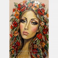 Kobieta w kwiatach obraz na płótnie 55x80 canvas olejny kolor wiosna sztuka