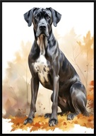 A2 59,4x42 PLAKAT OBRAZ PIES DOG NIEMIECKI , GREAT DANE, JESIEŃ AKWARELA