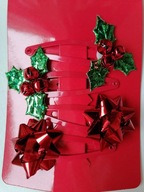 Świąteczne spinki do włosów dla dziewczynki z dzwoneczkami czerwone zielone