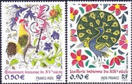 Francja 2003 Znaczki 3771-2 ** sztuka ptaki kwiaty Indie kogut paw wspólne