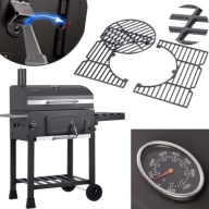 GRILL WĘGLOWY OGRODOWY KOMIN ŻELIWNY RUSZT+ TERMOMETR DUŻY SOLIDNY