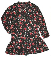 BOOHOO_Piękna SUKIENKA_czarna kolorowe kwiaty BUFKA falbanka DUŻA METKA_48