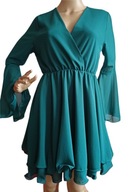 Sukienka na wesele, komunie rozkloszowany rękaw zielona r. uniwersalny