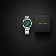 Elegancki Zegarek Męski TOMI Srebrny ZIELONY STAL Box