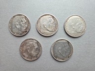 Zestaw monet: 2 Reichsmarki 1937-1939 - SWASTYKA - Ag - SREBRO