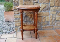 Stolik dębowy marmur stylowy brązowy ratan z półką