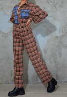 PRETTYLITTLETHING KOMBINEZON KOSZULOWY SPODNIE W BRĄZOWĄ KRATKĘ 38 M