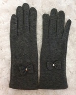 RĘKAWICZKI CIEMNOSZARE FUTERKIEM ocieplane FUTRO kokardka zimowe jesień