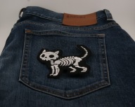 Naszywka Haftowana KOT SZKIELET Halloween – 10 x 8 cm