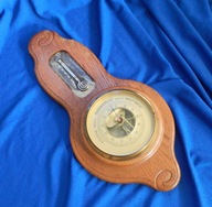 STARY DREWNIANY BAROMETR FAZOWANE SZKŁO TERMOMETR sygnowany