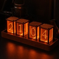 Zegar RGB LED Vintage 3D Tube - Drewniany Retro Atomic Clock Premium
