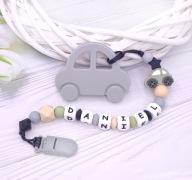 Silikonowy gryzak i uchwyt na smoczek z koralików – personalizacja, chłopcy