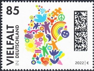 Niemcy 2022 Znaczek 3727 ** tolerancja kwiaty ptaki ręce mapa