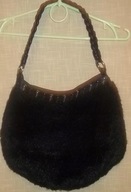 TOREBKA czarne sztuczne futerko rączka - warkocz do ręki i na ramię