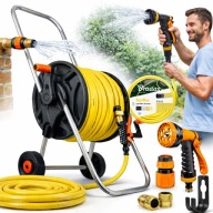 WĄŻ OGRODOWY BĘBEN NA WÓZKU ZWIJACZ 50M ZESTAW DO PODLEWANIA ZRASZACZ OGRÓD