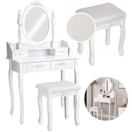 TOALETKA KOSMETYCZNA Z LUSTREM DLA DZIEWCZYNKI DZIEWCZYNY BIAŁA + TABORET