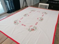 BAWEŁNIANY HAFTOWANY ŚWIĄTECZNY OBRUS KACZKI KOSZYCZKI 140 x 176