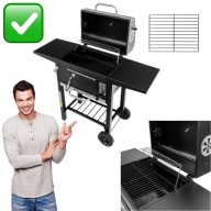 GRILL WĘGLOWY CZARNY STALOWY OGRODOWY Z POKRYWĄ I TERMOMETREM NOWY | MEGA-M