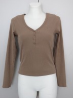 Bluzka z długim rękawem M jasny brąz prążkowany materiał