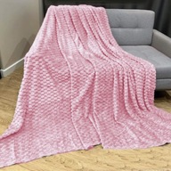 KOC NARZUTA 160x200 RÓŻOWY TŁOCZONY W KWADRATY ELEGANCKI PREZENT