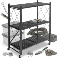 Regał Metalowy Mobilny na Kółkach – Składany Czarny Styl Loft