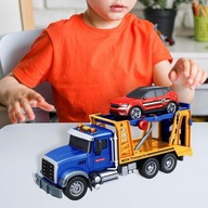 CIĘŻARÓWKA SAMOCHÓD LAWETA TRANSPORTER AUT ŚWIATŁO DŹWIĘK SKALA 1:14 WOOPIE