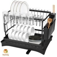 SUSZARKA DO NACZYŃ DWUPOZIOMOWA DUŻA CZARNA OCIEKACZ SZTUĆCE KUBKI DESKA