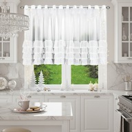 FIRANA BIAŁA NA PRZELOTKACH Z FALBANKAMI DO SALONU KUCHNI 400X130 CM
