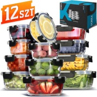 SZKLANE POJEMNIKI NA ŻYWNOŚĆ POJEMNIK LUNCHBOX DO MIKROFALI LODÓWKI 12SZT