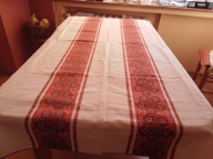 Obrus lniany z okresu PRL z maszynowym haftem- 165x140cm -nieużywany !