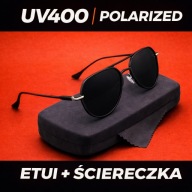 Okulary Przeciwsłoneczne Męskie Pilotki Czarne UV400 Polaryzacyjne + Etui