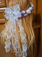 Wianek komunijny biało fioletowy
