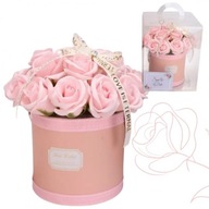 Bukiet zapachowych kwiatów mydlanych flower box różowe róże prezent 21szt.