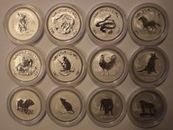 LUNAR 1 I KOMPLET 1 $ DOLAR AUSTRALIA 1999 - 2008 CAŁA SERIA 12 x 1 OZ 999