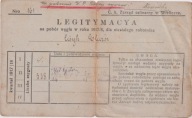 CK ZARZĄD SALINARNY W WIELICZCE LEGITYMACJA NA POBÓR WĘGLA 1917