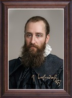 Obraz Jan Kochanowski portret z podpisem w drewnianej ramie ze szkłem