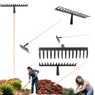 TRWAŁE OGRODOWE GRABIE METALOWE DO LIŚCI CROWNMAN 14 ZĘBÓW + GRATIS TRZON