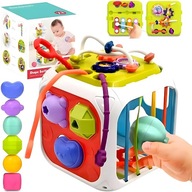 KOSTKA SENSORYCZNA EDUKACYJNA SORTER KLOCKI CYMBAŁKI ZABAWKA 18M+
