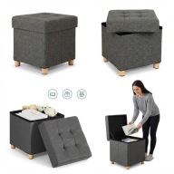 PUFA TAPICEROWANA ZE SCHOWKIEM SIEDZISKO PODNÓŻEK SONGMICS SZARA 38X38X40CM