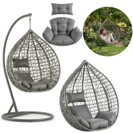 Fotel Wiszący Kokon Kosz Ogrodowy Huśtawka Na Balkon Stelaż Szary 150kg