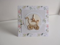 Kartka na Chrzest ręcznie robiona handmade wózek
