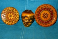 WAZON DREWNIANY + 2 TALERZE RĘKODZIEŁO