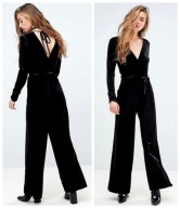 Kombinezon welurowy 34 XS Miss Selfridge spodnium czarny elegancki welur