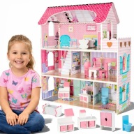 DOMEK DLA LALEK DREWNIANY 3 POZIOMY 70CM + GRATIS MEBELKI OŚWIETLANE LED