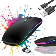 MYSZKA BEZPRZEWODOWA SLIM LED RGB CZARNA 2,4 GHz BLUETOOTH SENSOR OPTYCZNY