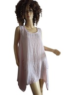 tunika włoska swobodna lniana kieszenie cekiny dłuższe boki 42/44