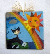 Robótkownia Kafelek obrazek 15x15 Koty Kot tęcza z pra.