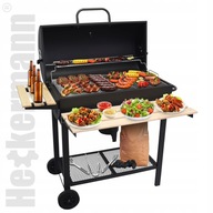 GRILL WĘGLOWY OGRODOWY DUŻY TERMOMETR 2 RUSZTY CHROMOWANE 2 PÓŁKI POPIELNIK