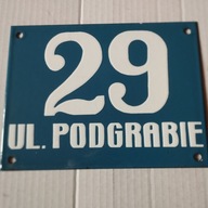 STARA TABLICA EAMLIOWANA Z NUMEREM I NAZWĄ ULICY